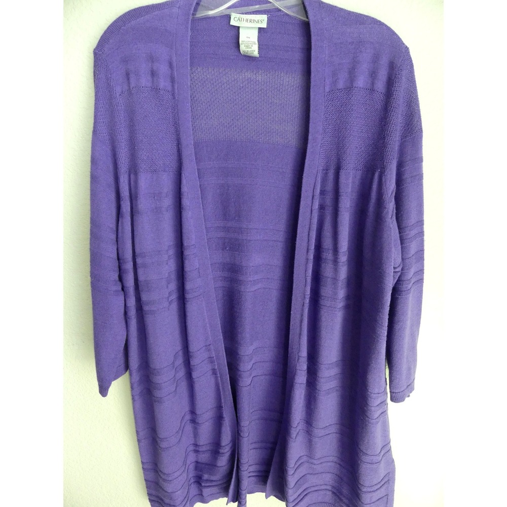 Catherines Purple Open Front Cardigan Sweater 0X Plus Office Capsule Sheer